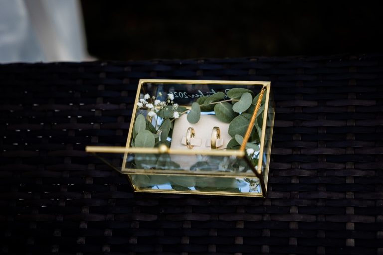 Die Ringe symbolisch auf den Händen der Ringtausch von Gloria & Samuel bei der Hochzeit